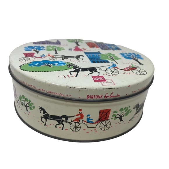 Vintage 1959 Barton's Bonbonniere Candy MCM Printed Round Tin Container - Picture 2 of 7
